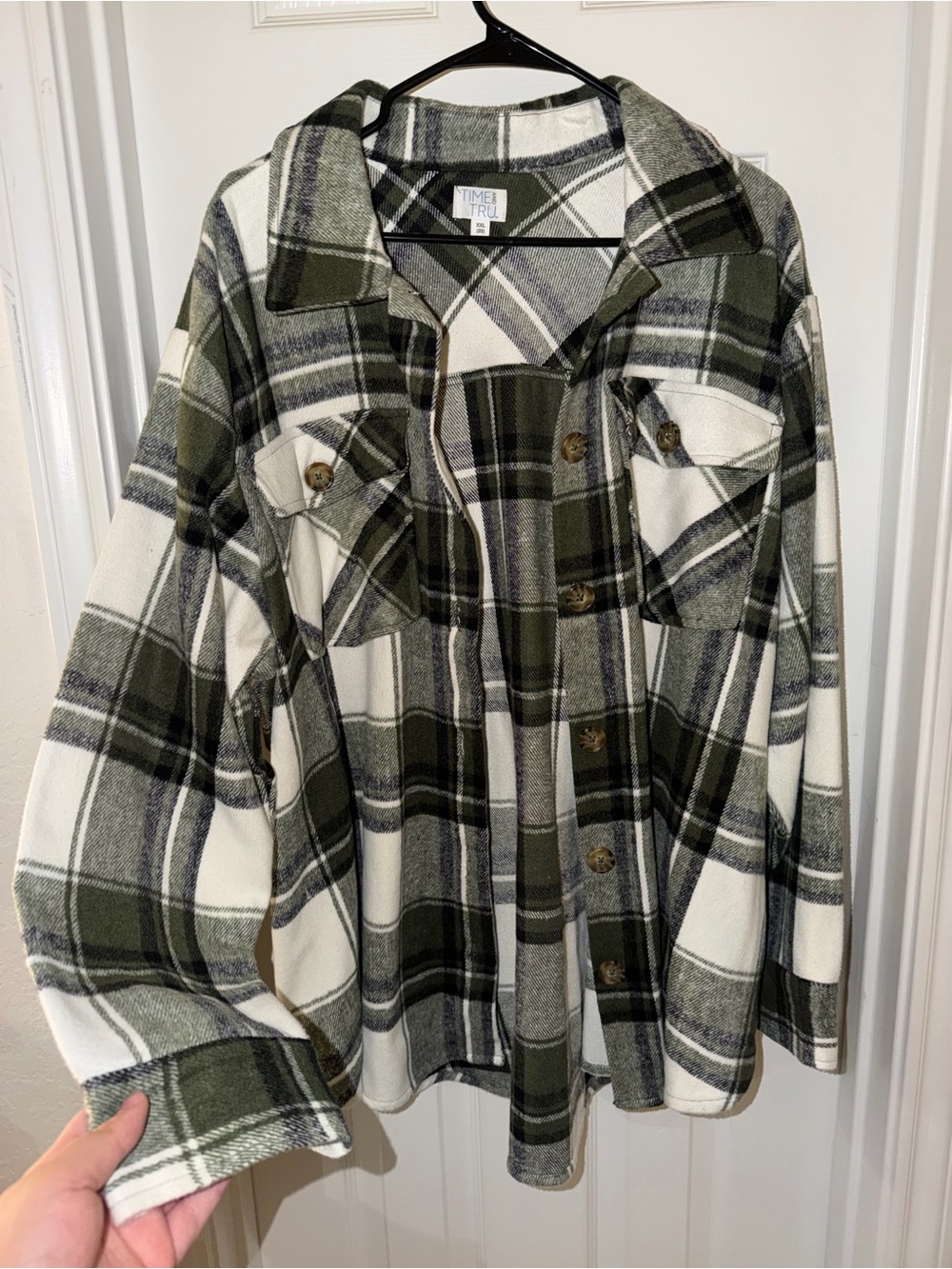 Time and Tru Green and Cream Plaid Heavyweight Flannel